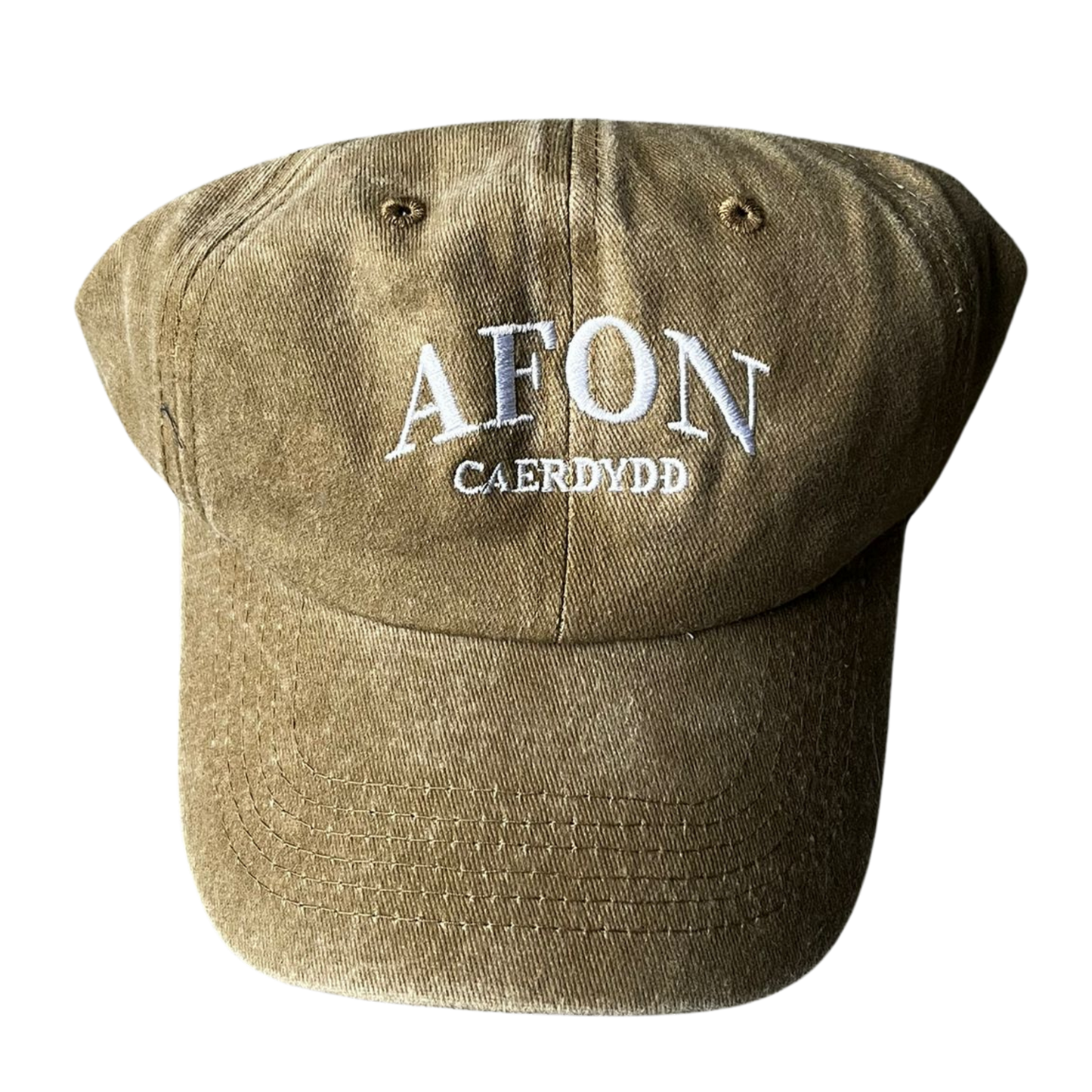 Unisex Vintage Washed Denim Cap (Khaki)  - Afon Caerdydd