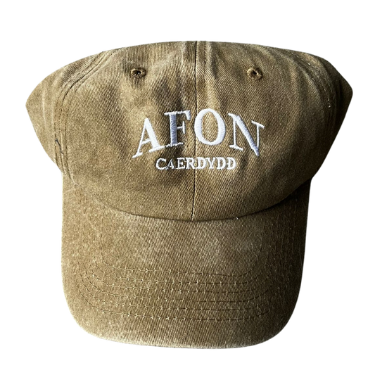 Unisex Vintage Washed Denim Cap (Khaki)  - Afon Caerdydd